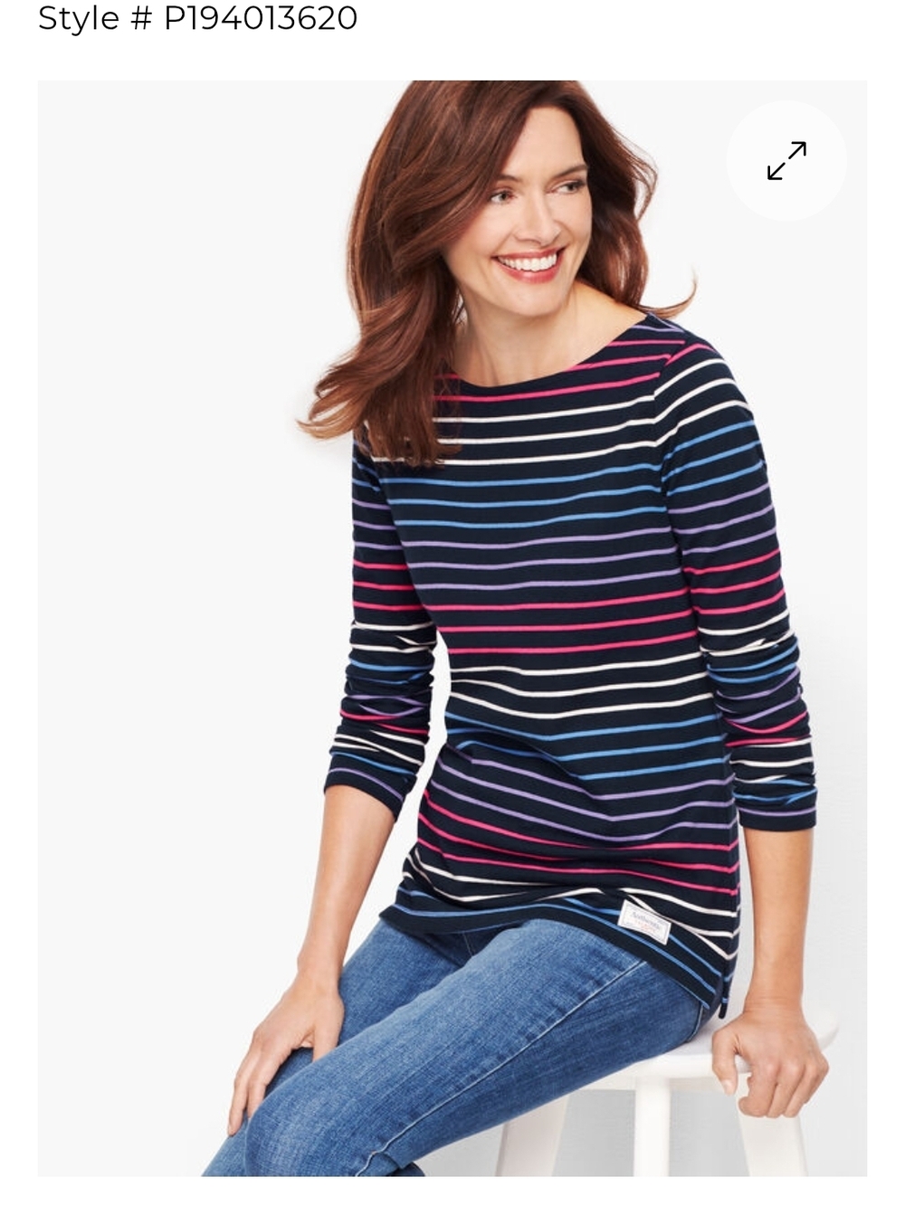Talbots Navy Striped Boatneck Long Sleeve Top with Pink & Blue Accents XL